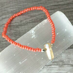 Dainty Aura Quartz Crystal Stretch Bracelet, Minimalist Gemstone Jewelry, One SZ